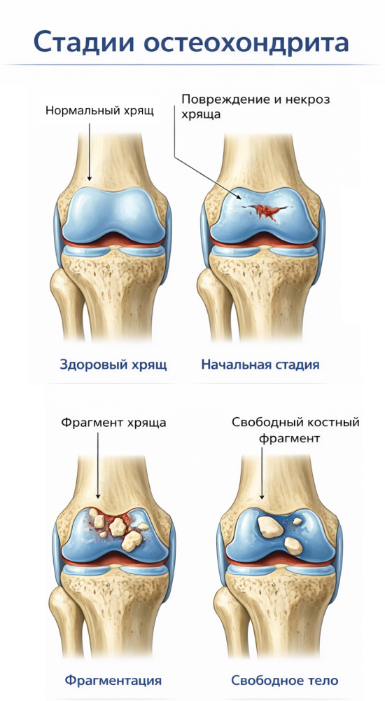 Стадии рассекающего остеохондрита (моб.)