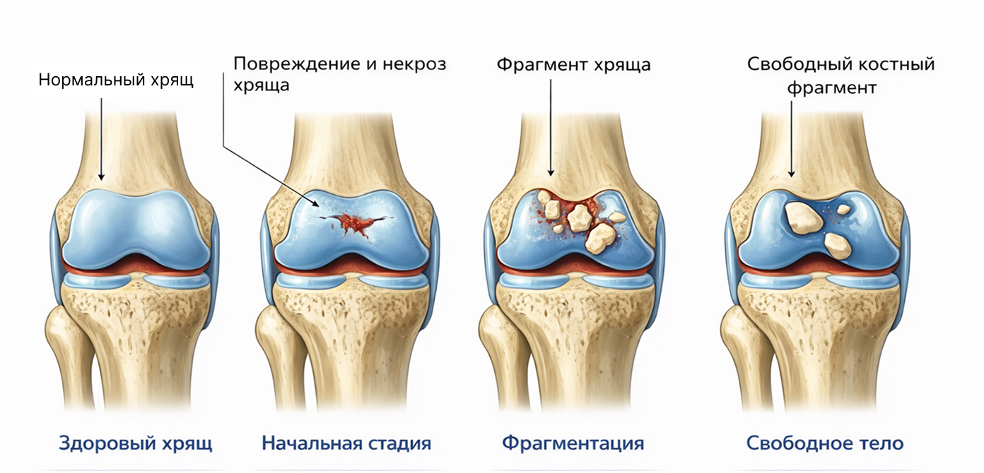 Стадии рассекающего остеохондрита
