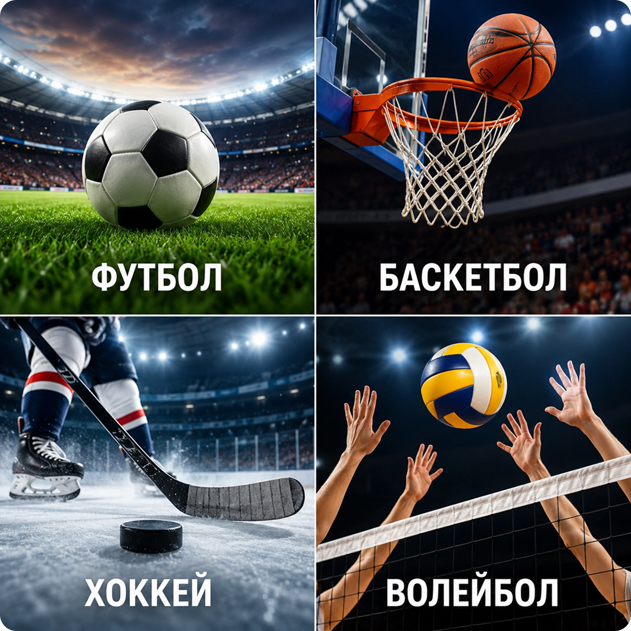 Высокий риск: футбол, баскетбол, хоккей, волейбол