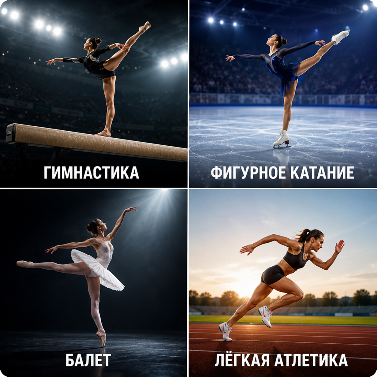 Средний риск: гимнастика, фигурное катание, балет, лёгкая атлетика